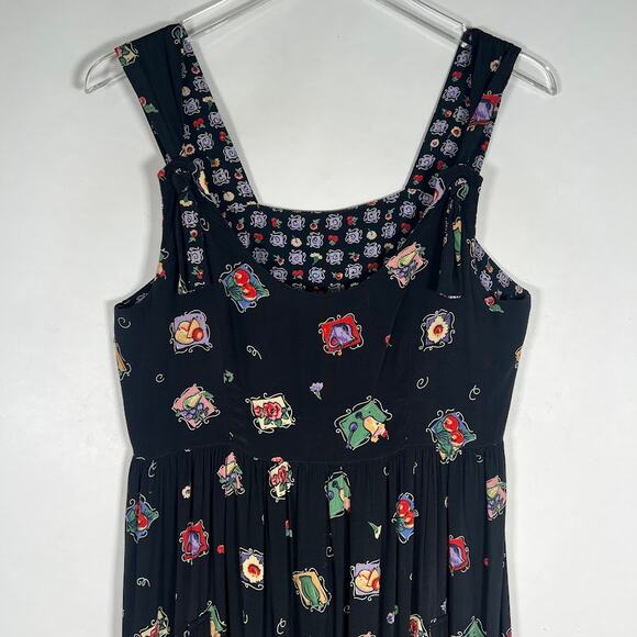 Vtg Romeo Romeo Sleeveless Midi Dress S Black Fruit Floral Print Cottagecore - Picture 3 of 9